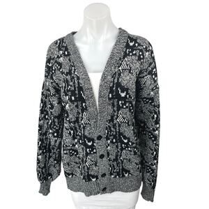 Barnaby Black Snake Animal Print Knit Long Sleeve Button Cardigan Sweater Top M